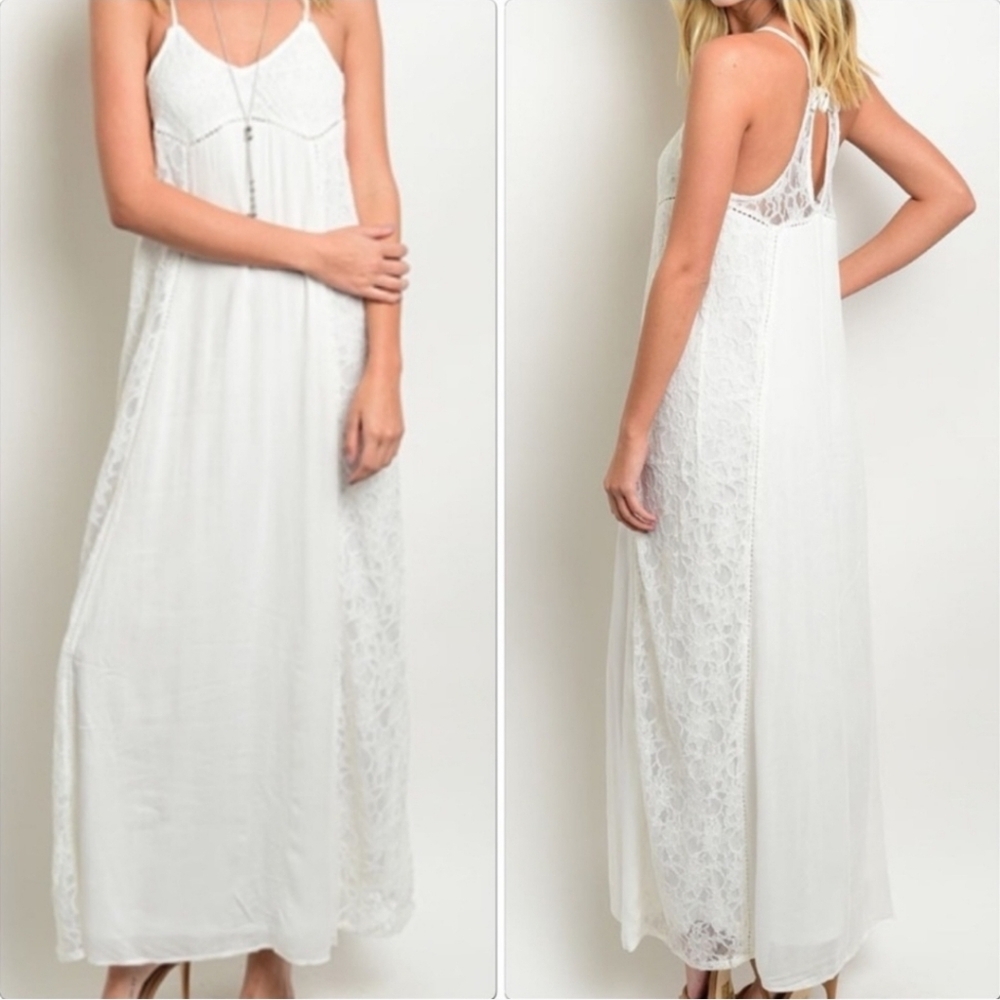 NWT Beautiful maxi dress. Creamy White Lace and spaghetti straps Medium - Picture 1 of 16